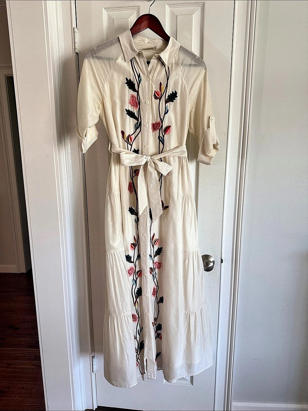 Anthropologie Embroidered Floral Maxi Dress in Cream Like New